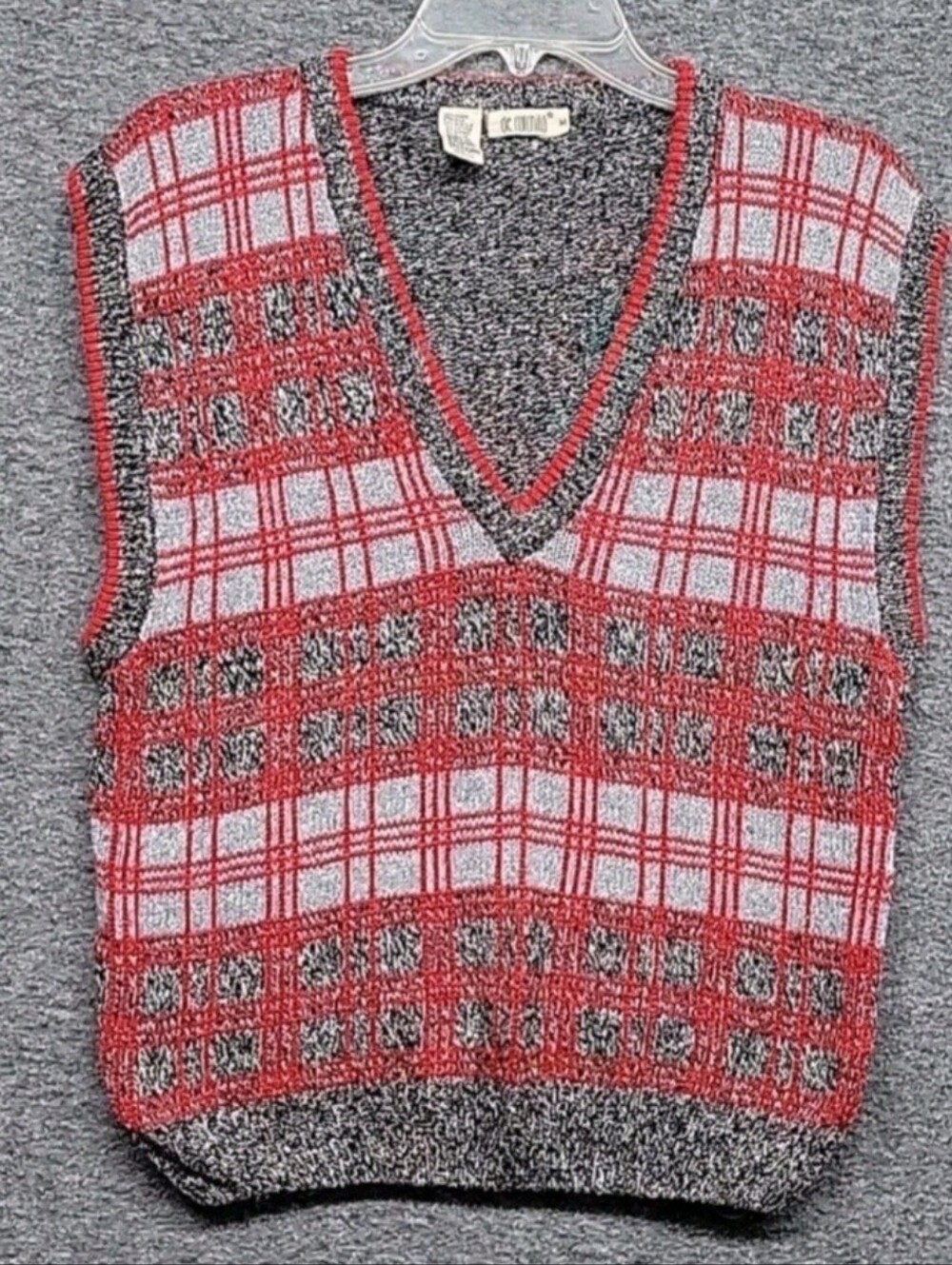 De Rotchild Sleeveless Sweater V Neck Plaid Size M Ramie Silk, Angora, ..